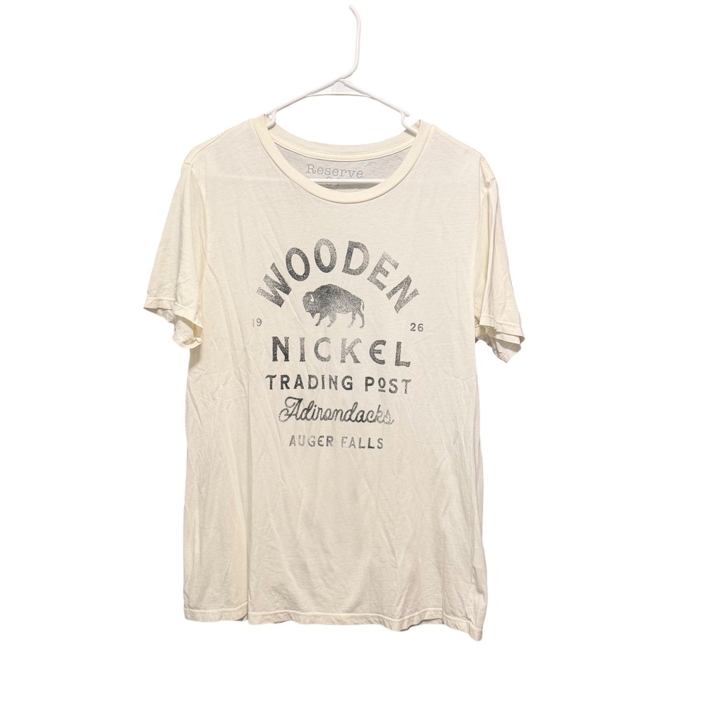 Reserve 84 W- XL Cream Wooden Nickel Trading Post Buffalo Graphic T-Shirt USA